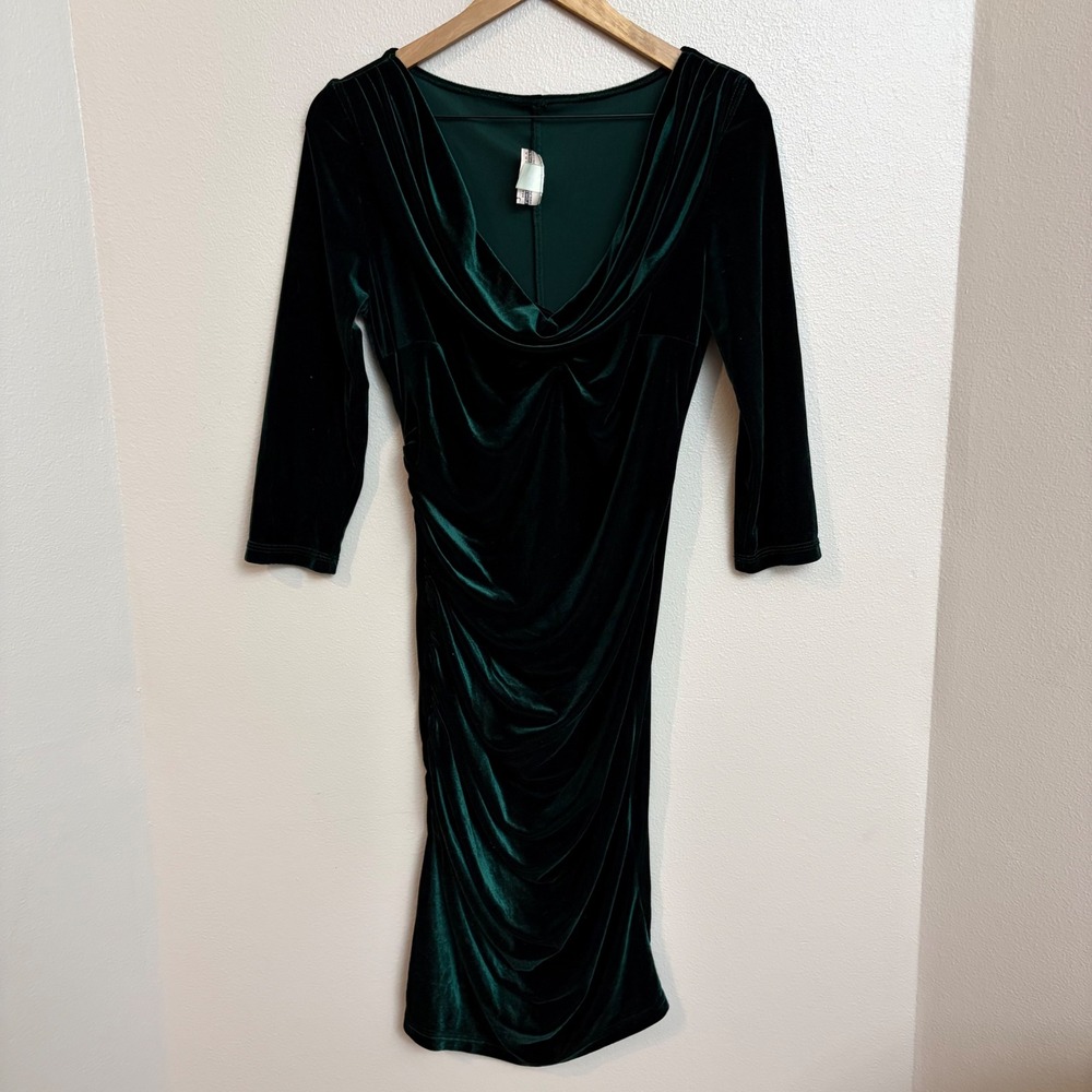 Deadly Dames Velvet Wiggle Dress M Emerald Green Cowl Neck Pinup Retro Bombshell